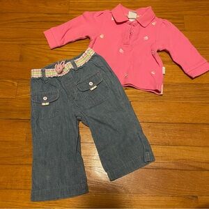 Vintage Little Me Baby 6M Pink Polo Top and Denim Pants Two-Piece Matching Set